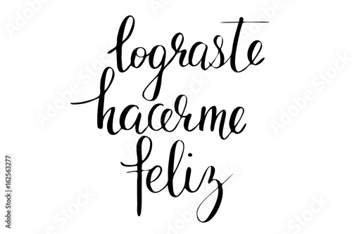 You've made me happy in Spanish. Handwritten black text isolated on white background, vector. Each word is on the separate layer photo