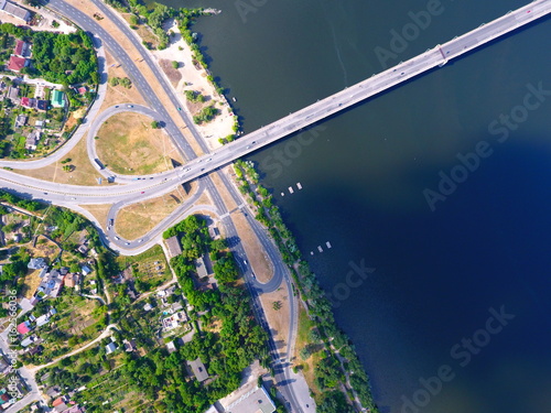 Aerial view. Bridge and river in the city Dnepr, Ukraine. © PhotoStocker