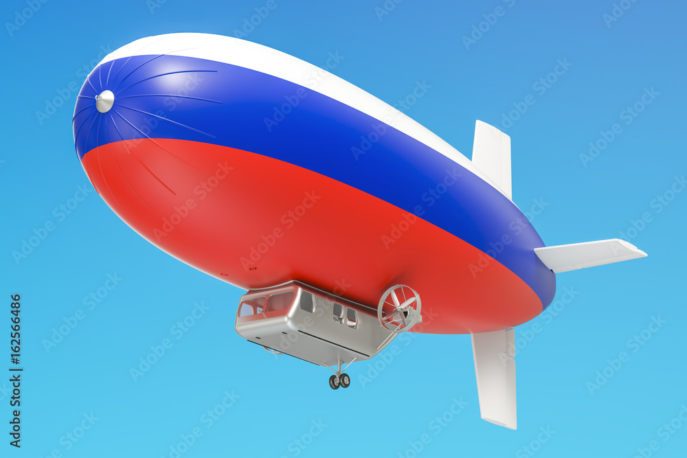 Obraz premium Airship or dirigible balloon with Russian flag, 3D rendering