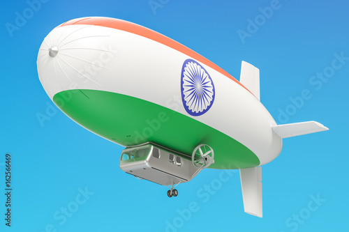 Airship or dirigible balloon with Indian flag  3D rendering