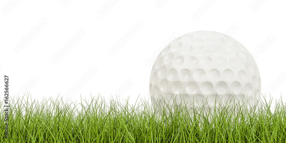 Fototapeta Koncepcja piłki golfowej na trawie, renderowanie 3D