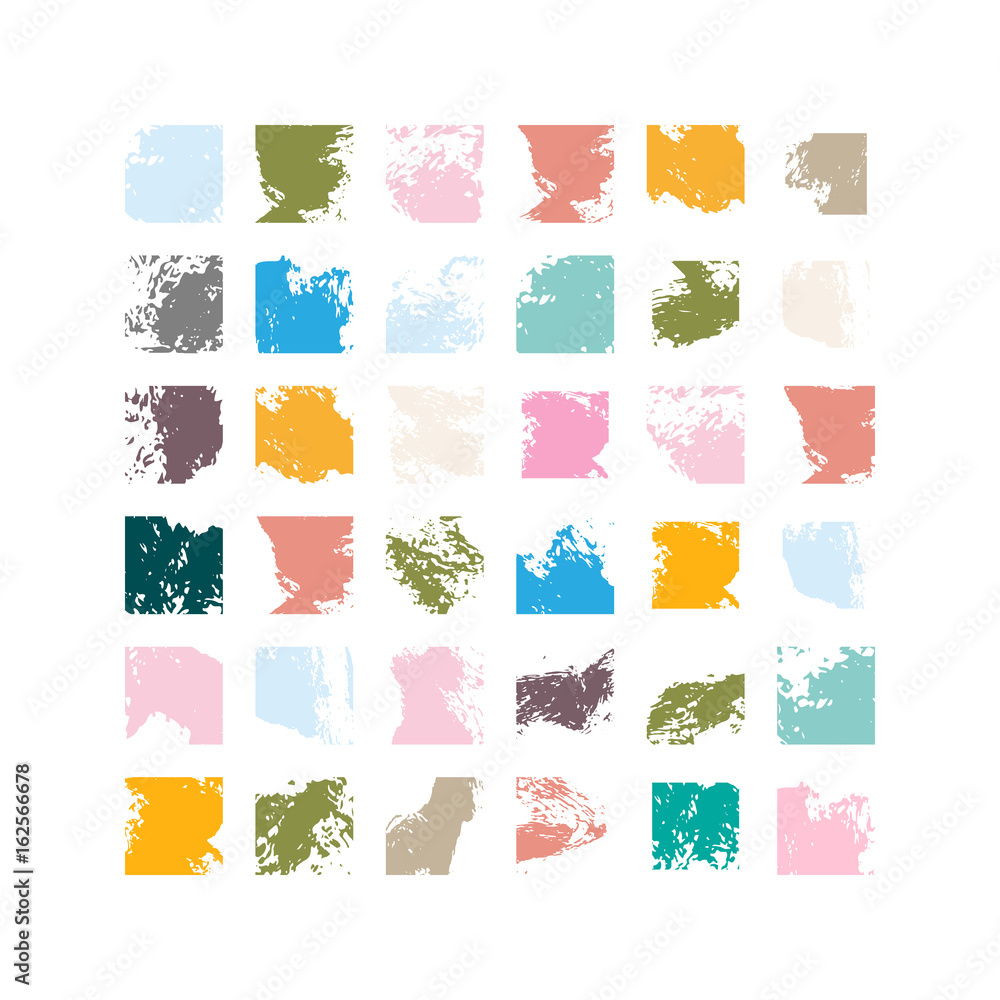 Modern vector background with hand drawn colorful ink brush strokes in squares.