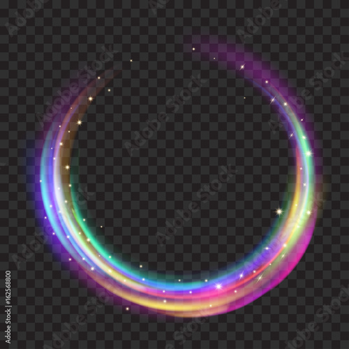 Multicolored glowing fire rings with glitters. Transparency only in vector format