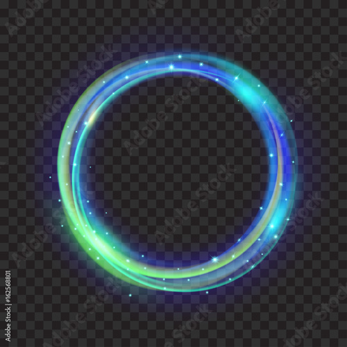 Multicolored glowing fire rings with glitters. Transparency only in vector format