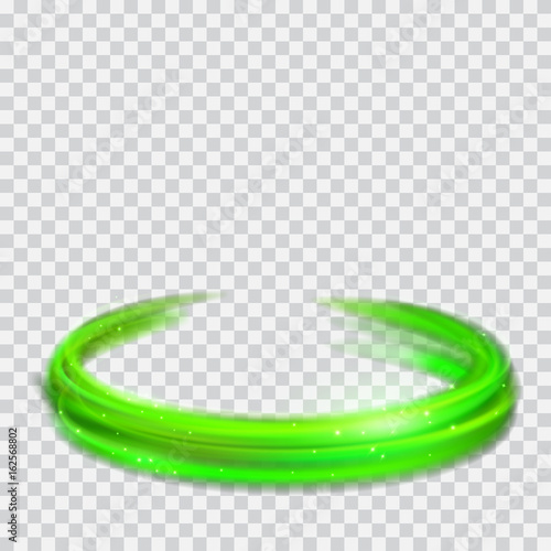 Green glowing fire rings with glitters. Transparency only in vector format
