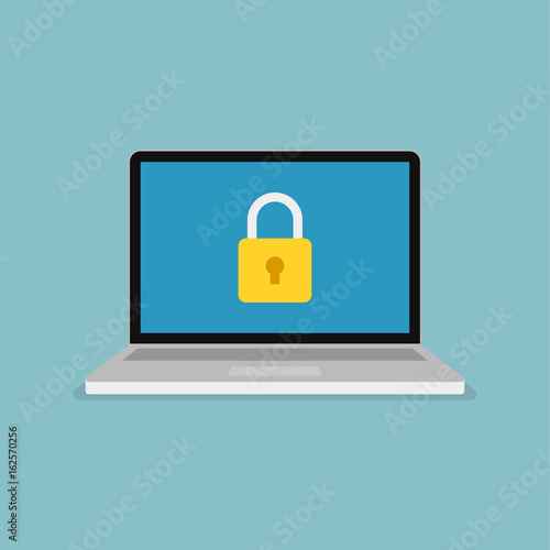 Padlock icon on computer screen. Web security modern flat vector illustration.
