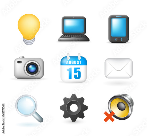 Wallpaper Mural Set of Cute Multimedia and Interface Icons on White Background . Isolated Vector Illustration  Torontodigital.ca