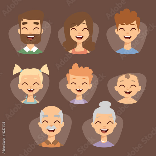 Vector set beautiful emoticons face of people smiling avatars happy characters illustration
