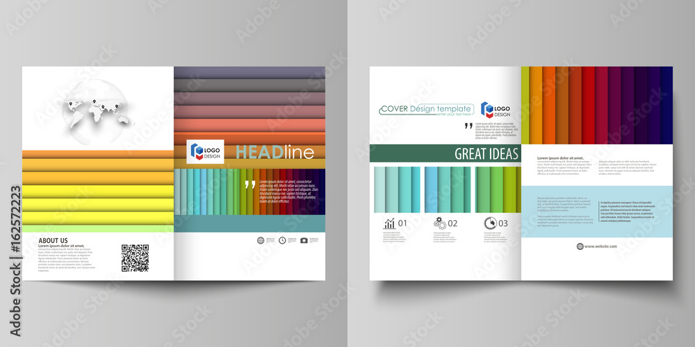 Business templates for bi fold brochure, magazine, flyer, booklet. Cover template, vector layout in A4 size. Bright color abstract beautiful background, colorful design, geometric rectangular shapes.