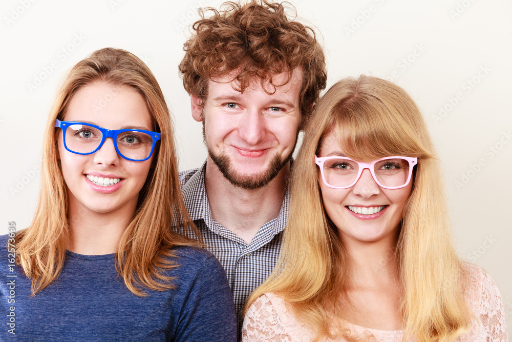 Happy friends man and women in glasses. Happy friends man and women in glasses.
