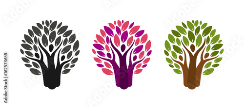 Abstract tree and people logo. Ecology, environment, nature label or icon. Vector illustration