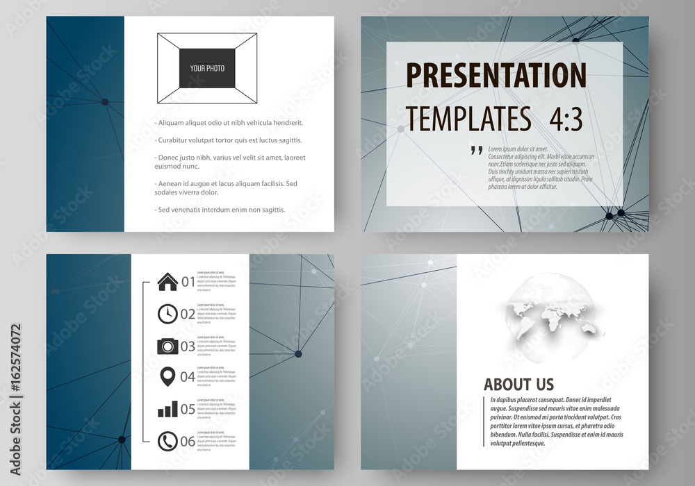 Set of business templates for presentation slides. Easy editable abstract vector layouts in flat design. DNA and neurons molecule structure. Medicine, science, technology concept. Scalable graphic.