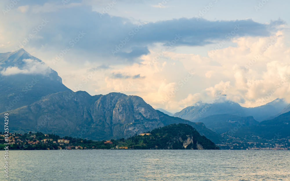 View of Bellagio peninsula, Lago di Como and Alps