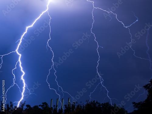 lightnings and thunder bold stike at summer storm