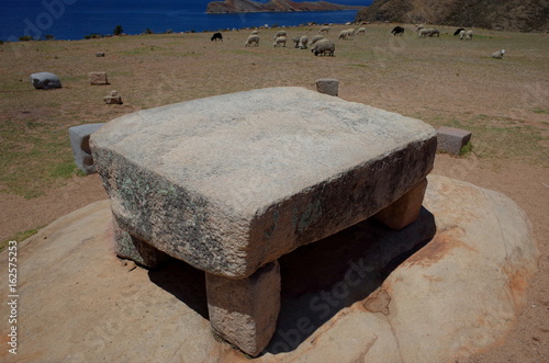 The sacrificial altar at the Chincana Ruins on the Isla del Sol on Lake Titicaca photo