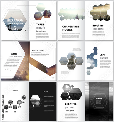 The minimalistic vector illustration of the editable layout of A4 format modern covers design templates for brochure, magazine, flyer, booklet, report. Abstract polygonal modern style with hexagons.