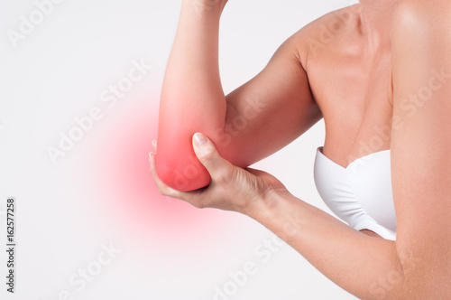  Elbow pain. Pain in the joints of the hands  health care concept.