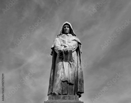  Giordano Bruno statue at the Campo Dei Fiori square in Rome, Italy
