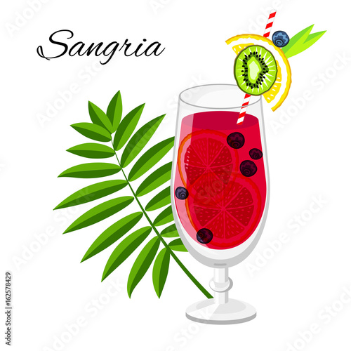 Sangria fruit cocktail  isolated on white