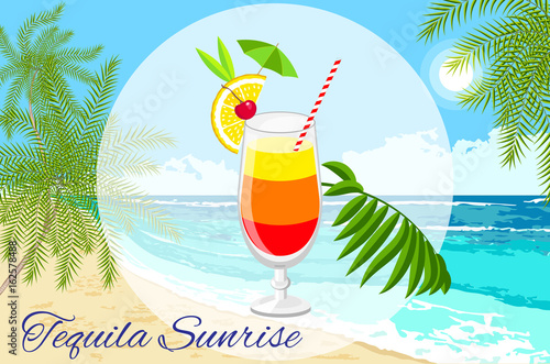 Tequila sunrise  cocktail  on the seaside background