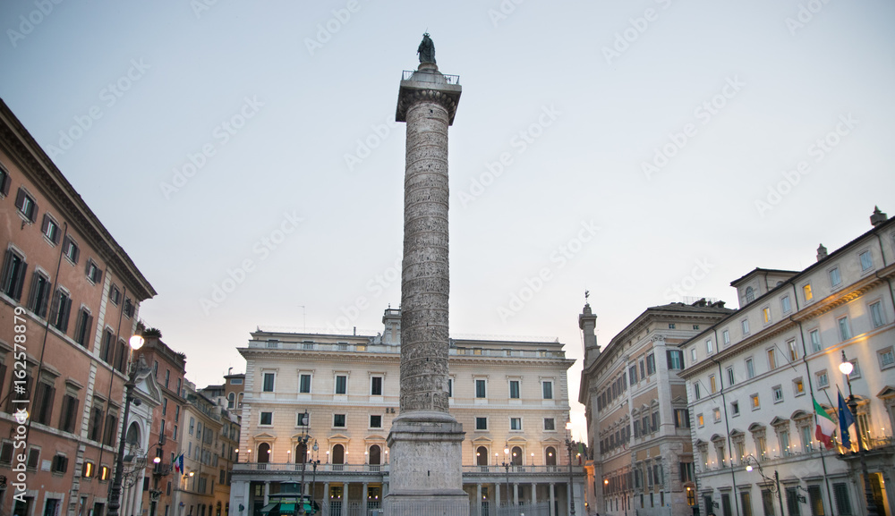  Marble Column of Marcus Aurelius in Piazza Colonna square in Rome, Italy