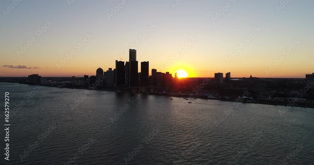 Detroit skyline during sunset Detroit skyline during sunset