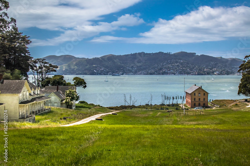 Kayak camp (right) and housing for Camp Reynolds (left) on Angel Island in San Francisco Bay.