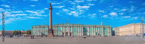 ST. ST. PETERSBURG, RUSSIA - on August 28, 2016: The Winter Palace and the Palace Square in St. Petersburg. This historical place is visited by many tourists.