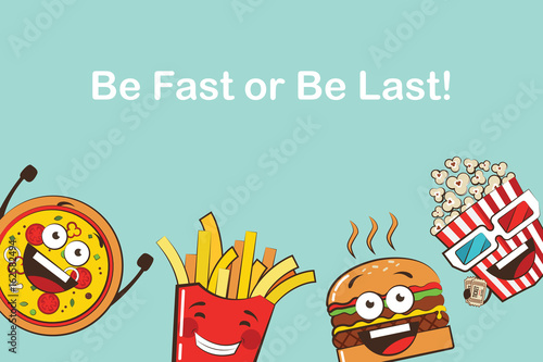 Fotografie set of funny fast food icons