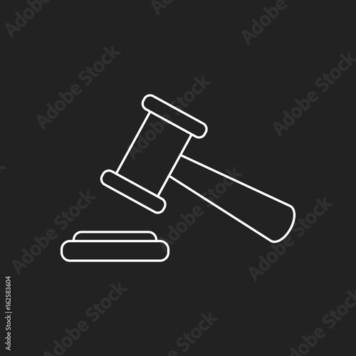 Auction hammer vector icon in line style. Court tribunal flat icon.