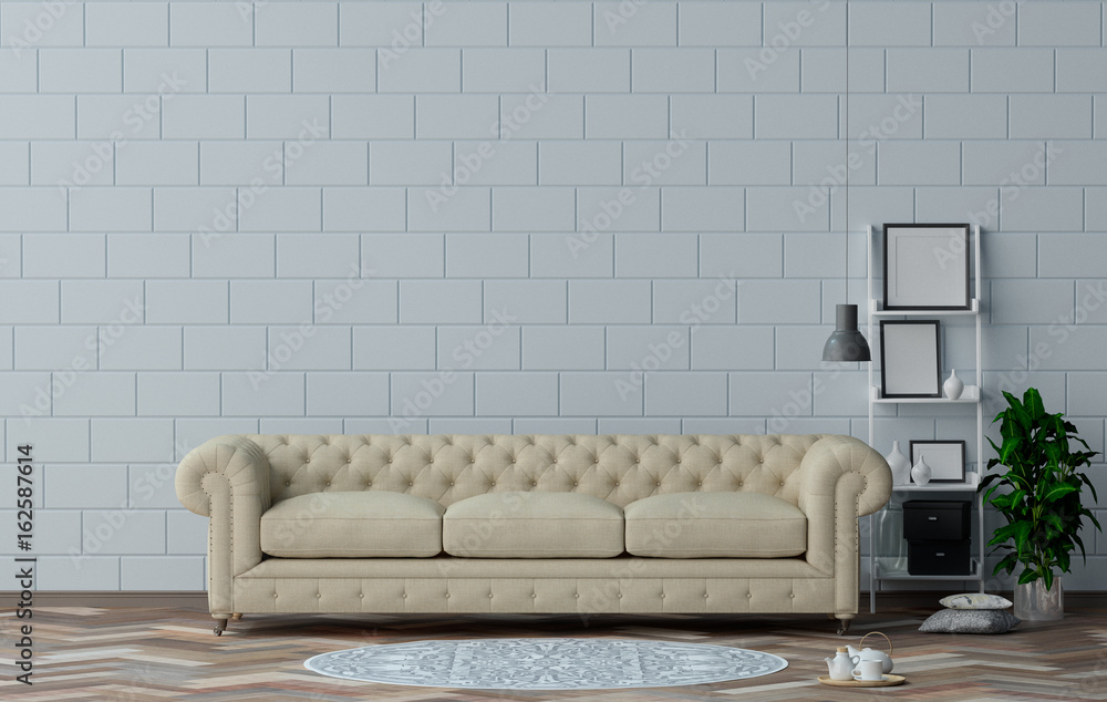Classic sofa in living room interior design 3D illustration and white wall  simple furniture set,Reception area in the office,room interior design  ilustración de Stock | Adobe Stock