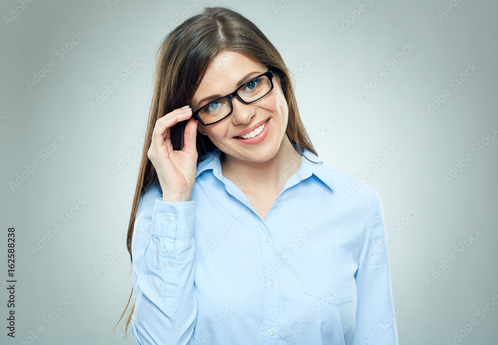 Smiling business woman toyching glasses.