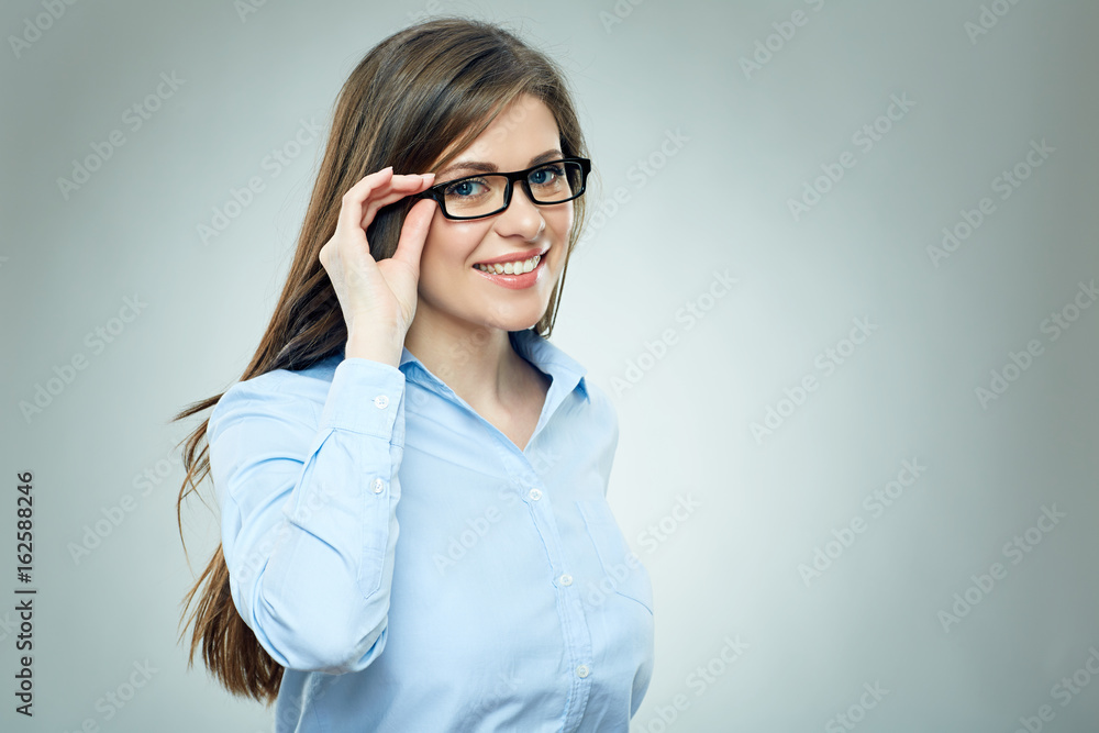 Smiling business woman toyching glasses. Smiling business woman toyching glasses.