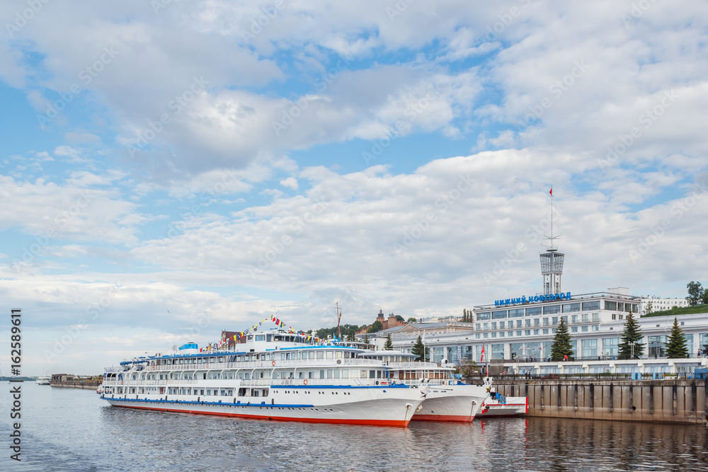 River Station in the city of Nizhny Novgorod and two cruise ships at the pier