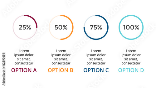 Vector circle arrows infographic, cycle percents diagram, status graph, presentation chart. Business concept with 4 options, parts, steps, processes. 16x9 slide template.