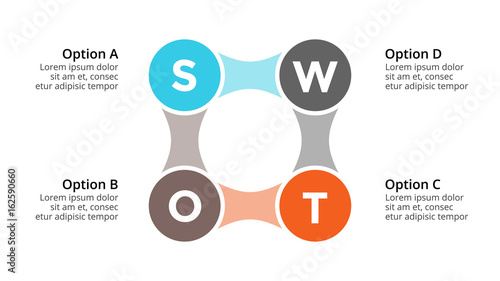 Vector circle arrows infographic, cycle diagram, graph, presentation chart. Business concept with 4 options, parts, steps, processes. Slide template. SWOT analyze.