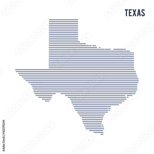 Vector abstract hatched map of State of Texas with lines isolated on a white background.