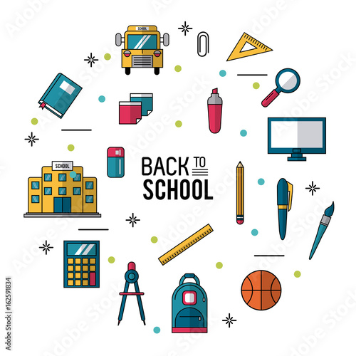 color poster of back to school with essential elements of school