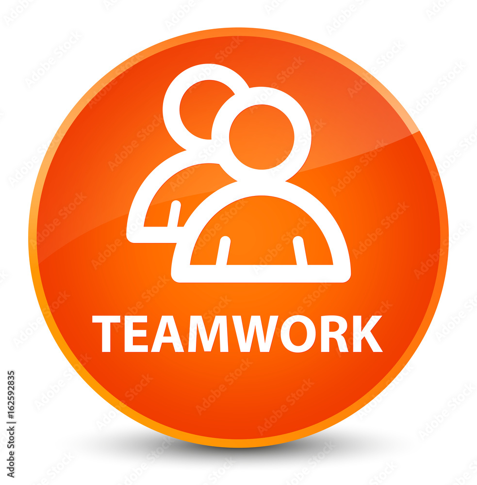 Teamwork (group icon) elegant orange round button Teamwork (group icon) elegant orange round button