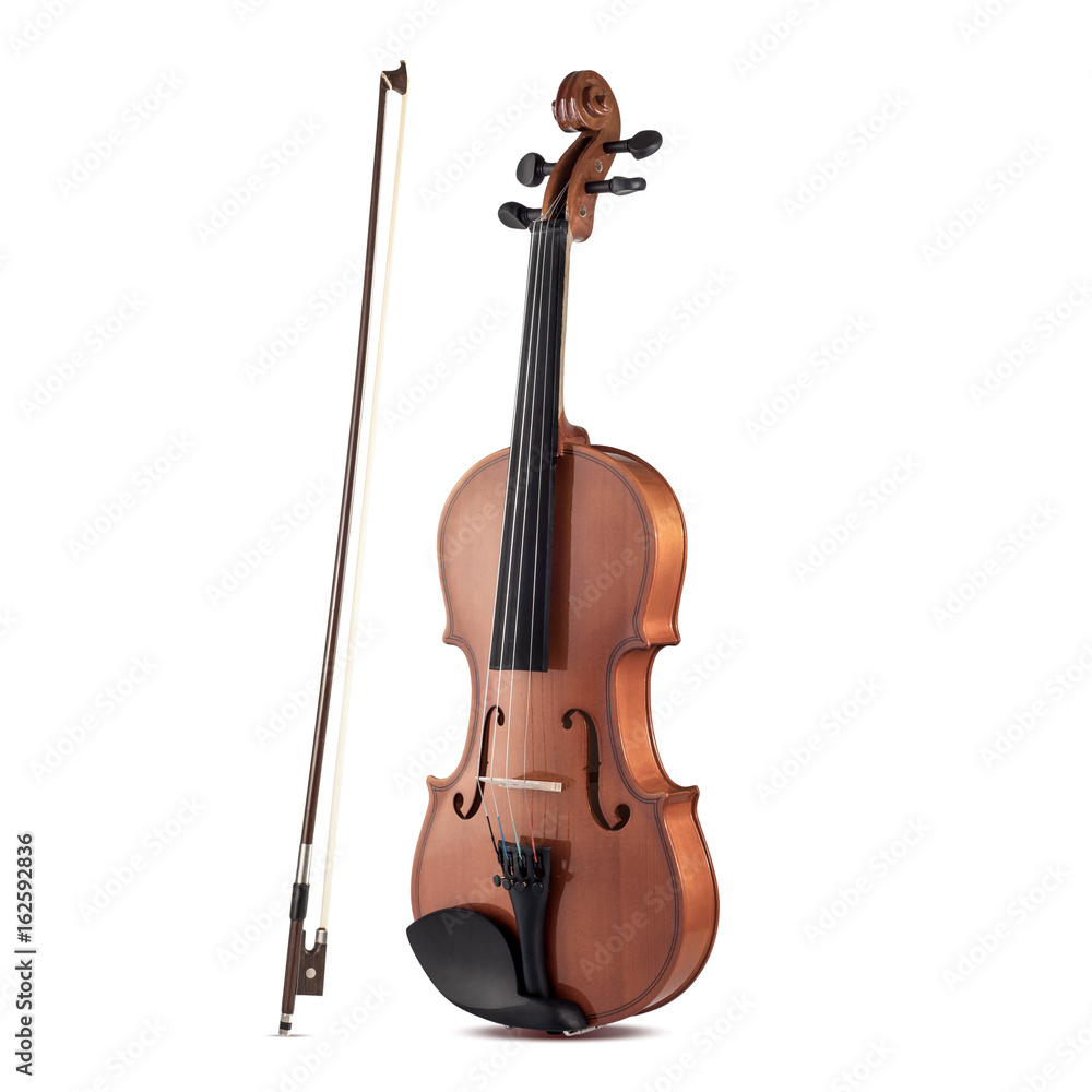 Fototapeta premium Skrzypce z kokardą na białym tle