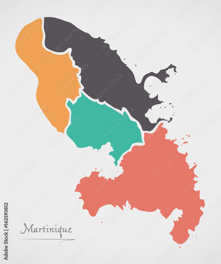 Fototapeta premium Martinique Map with states and modern round shapes