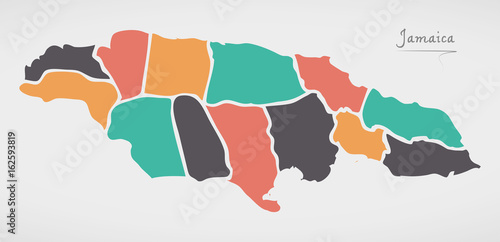 Jamaica Map with states and modern round shapes