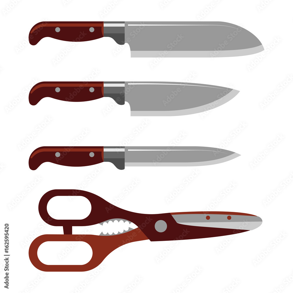 Obraz premium Kitchen knife weapon steel sharp dagger metal military dangerous metallic sword vector illustration