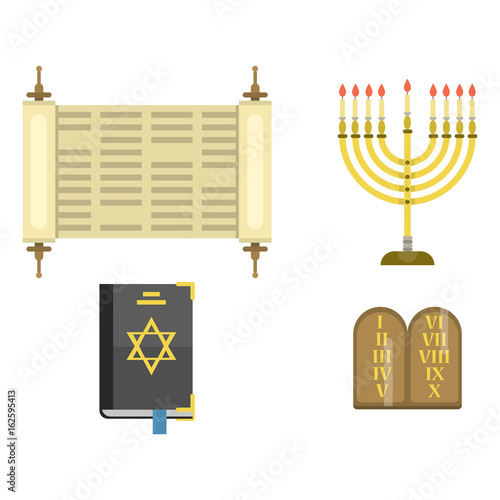 Judaism church traditional symbols isolated hanukkah religious synagogue passover hebrew jew vector illustration.