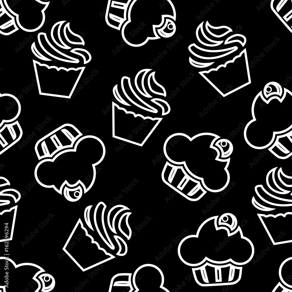 Cupcake line illustration for menu, cards, patterns, wallpaper. Seamless pattern Cupcake line illustration for menu, cards, patterns, wallpaper. Seamless pattern
