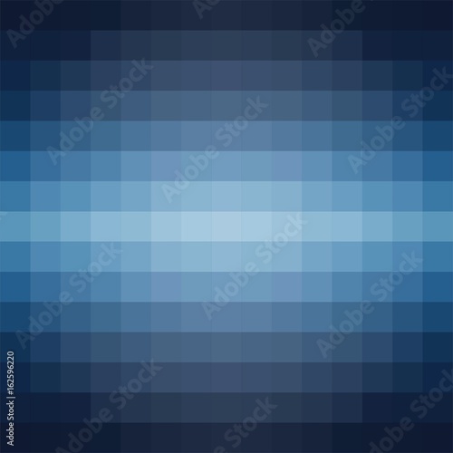 Vector gradient background in shades of blue made from monochrome squares of pixels.