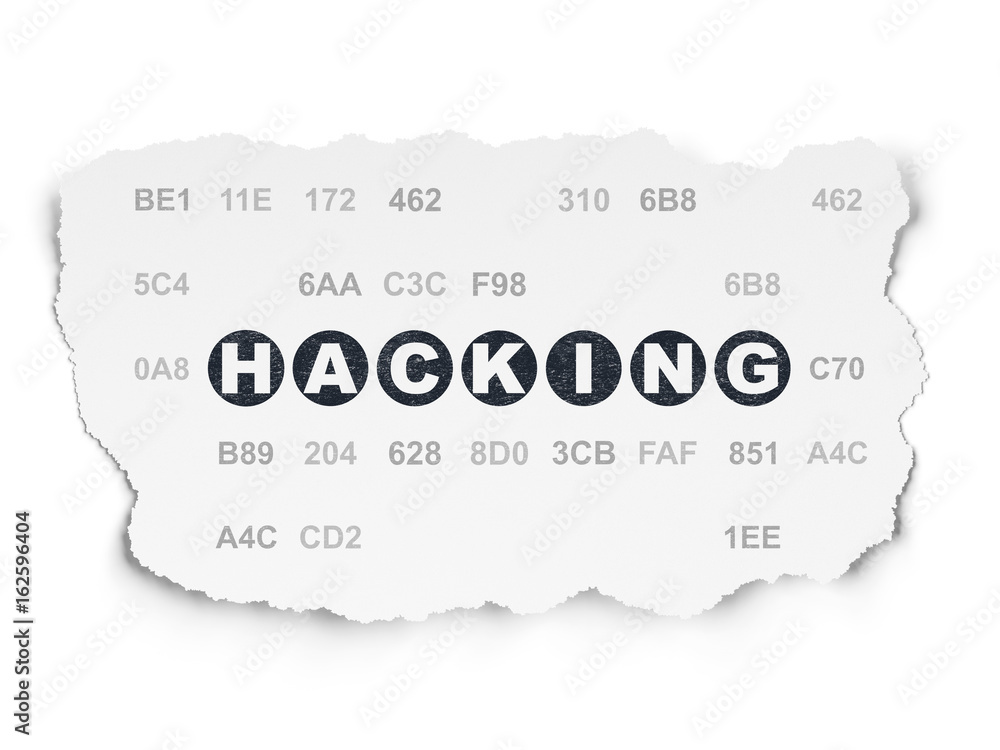 Protection concept: Hacking on Torn Paper background Protection concept: Hacking on Torn Paper background