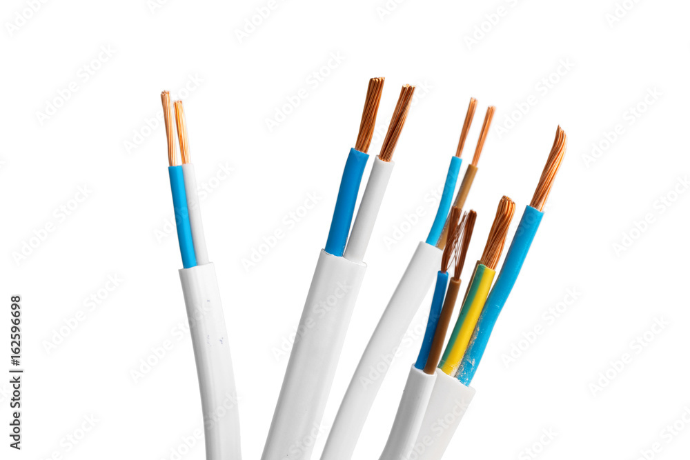 Electric screened cable with many wires isolated on white Electric screened cable with many wires isolated on white