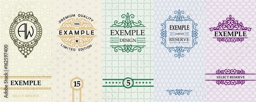 Exquisite set of design templates for label and package of Whiskey, wine, rum, liqueurs, vodka