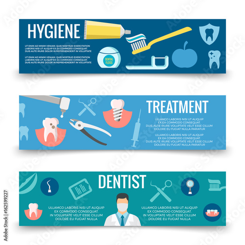 Dental service flat banners template - teeth care banners